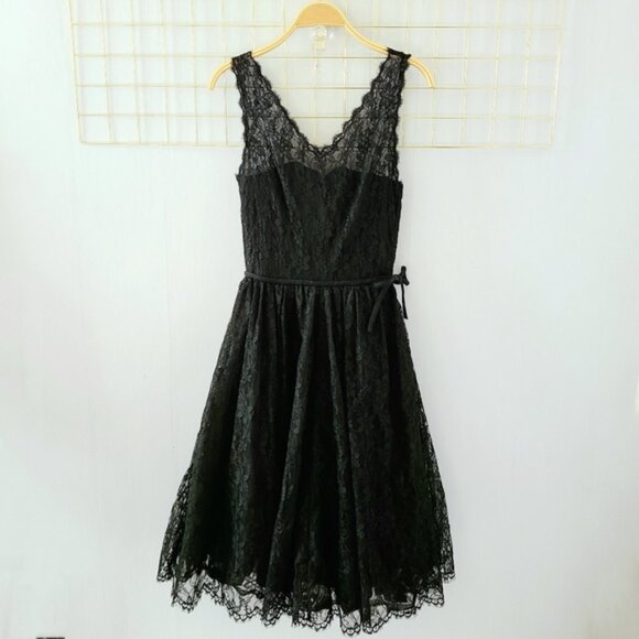 Leonard Arkin Black Lace Union Made 50s 60s Witchy Vintage Midi Dress - Picture 2 of 15